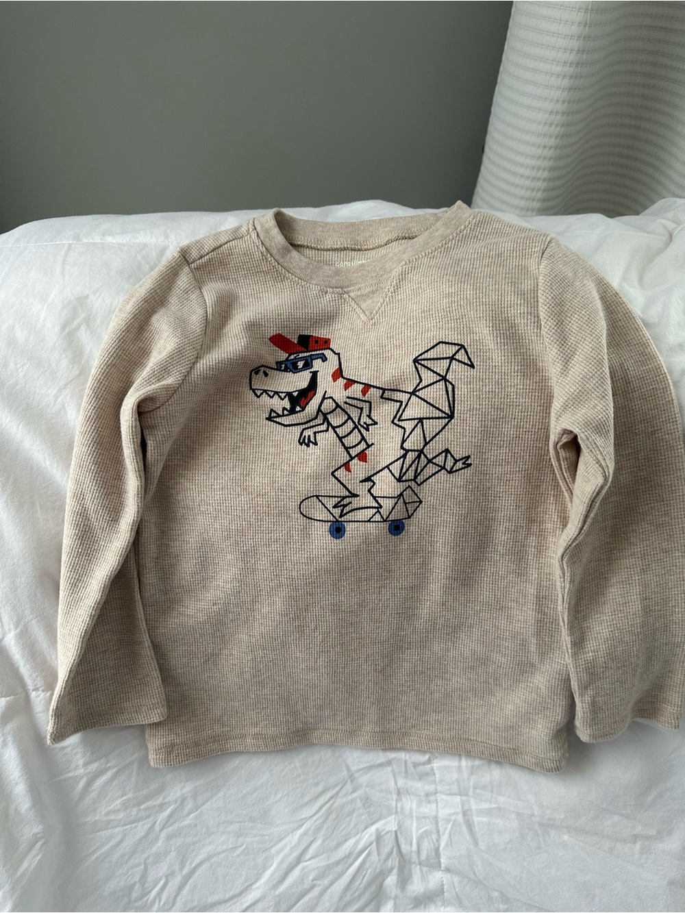 Garanimals Beige Long-Sleeve Dino Skate Tee with Red & Navy Accents